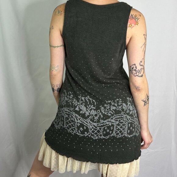 Super Cute Sleeveless Patterned Knit Dress with Lace - Picture 3 of 10